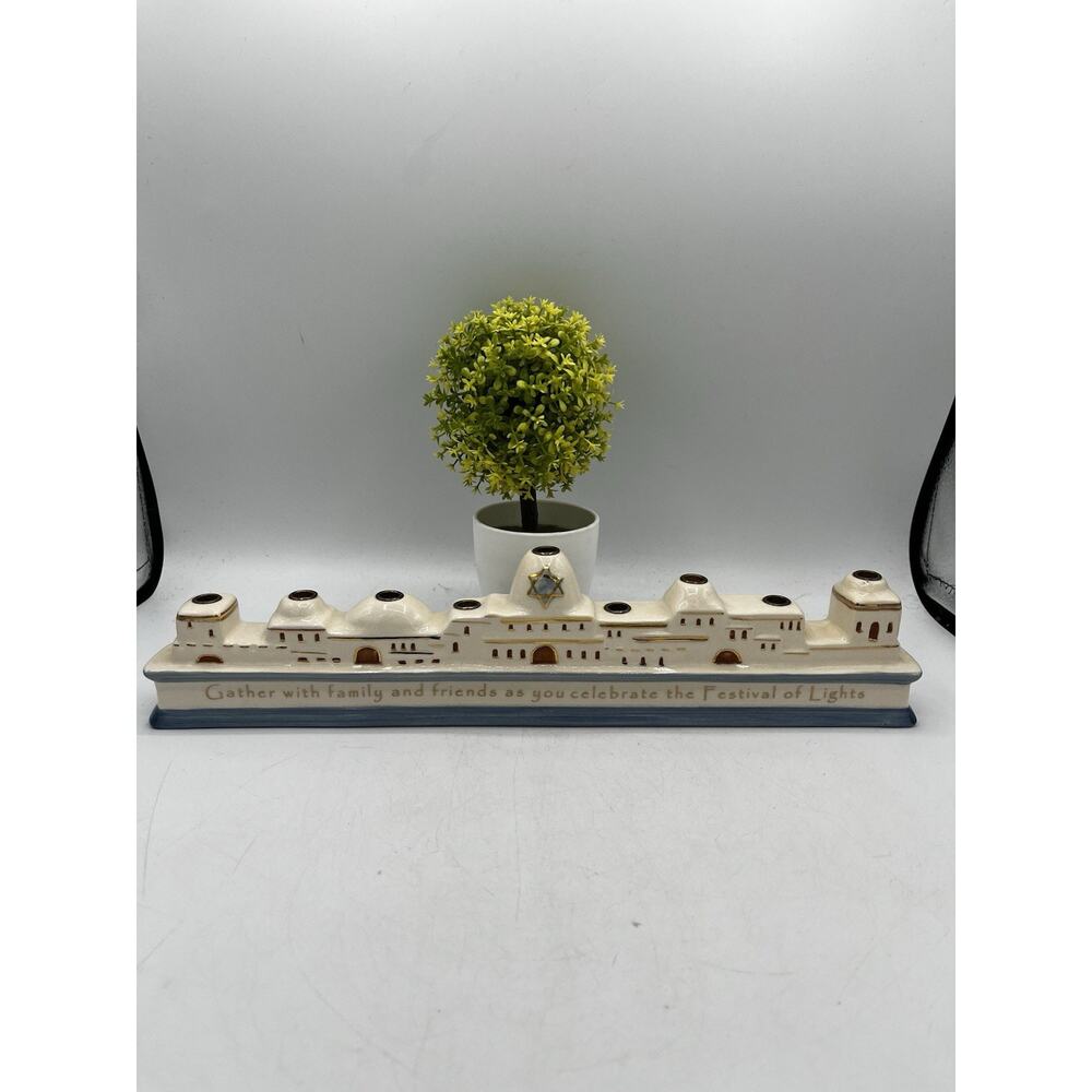 Russ Berrie Ceramic Hanukkah Menorah Jerusalem Cityscape Star of David